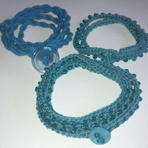 Lot of 3 Teal & Blue Beaded Boho Fabric Wrap Bracelets